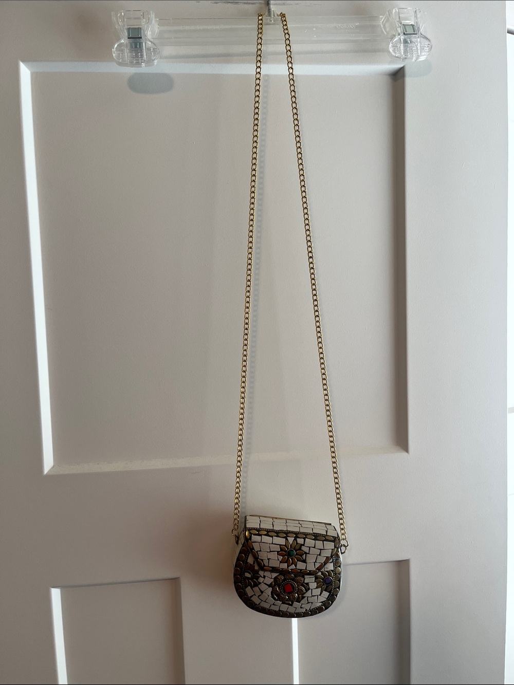 Mosaic Accent Crossbody Bag in Cream with Gold Chain